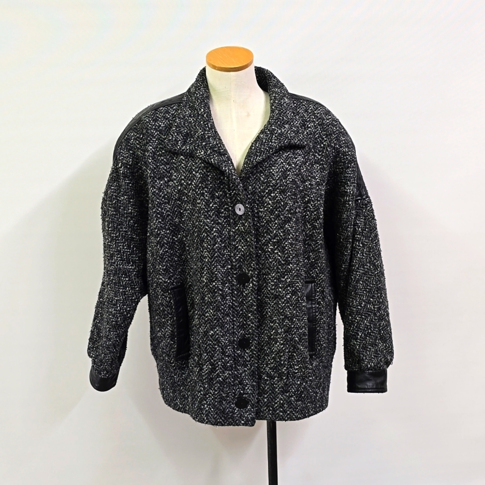 Vintage Black & Gray Wool Blend Boxy Coat